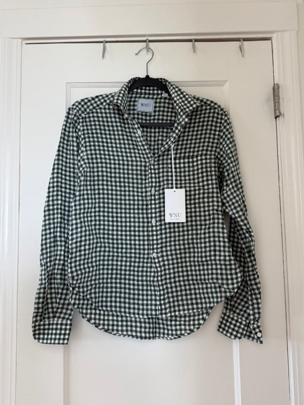 WNU The Classic Green Gingham Linen Shirt Size US 2 NWT
